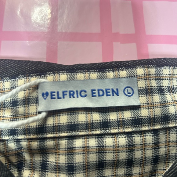 New w/tag Aelfric Eden plaid embroidered buttoned Shirt with Dark Collar - Picture 4 of 8